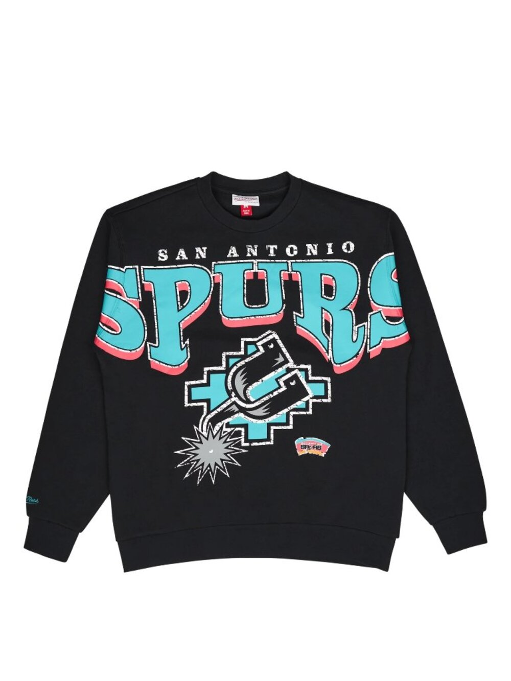 MITCHELL & NESS FLEECE CREW SWEATSHIRT SAN ANTONIO SIZE MEDIUM BLACK